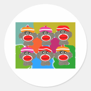 Sock Monkeys Pop Kunst Runder Aufkleber