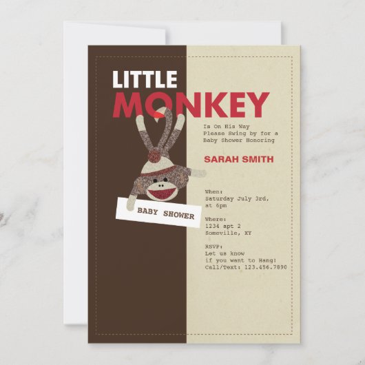 Socken-Affe-Babyparty laden ein Einladung (Vorderseite)