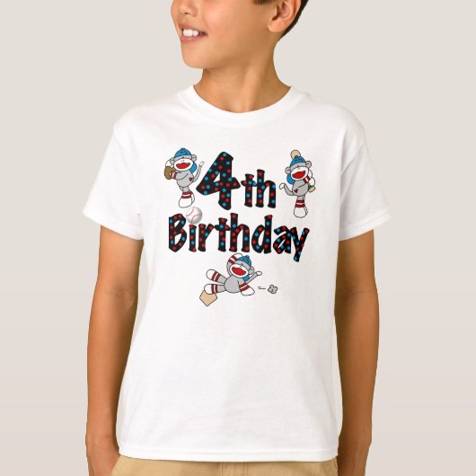 Socken-Affe-Baseball-4. Geburtstag T-Shirt (Vorderseite)
