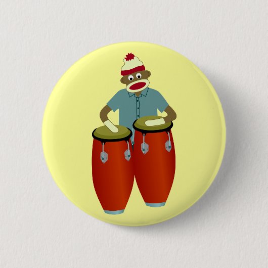 Socken-Affe-Conga-Trommeln Button (Vorderseite)