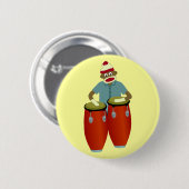 Socken-Affe-Conga-Trommeln Button (Vorne & Hinten)