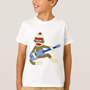 Socken-Affe, der blaue Gitarre spielt T-Shirt