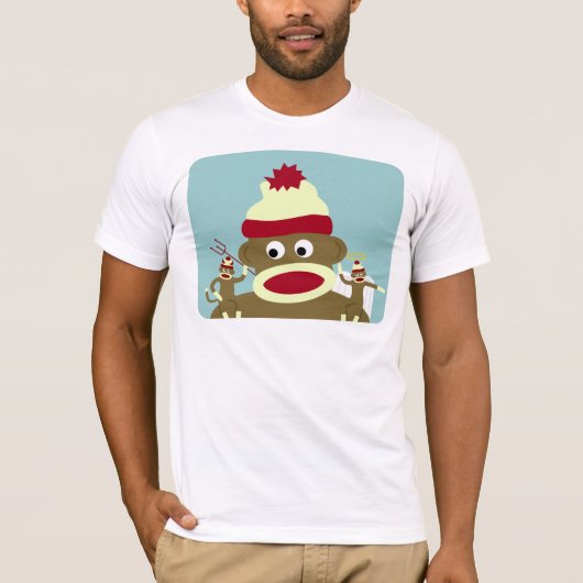Socken-Affe-Engel u. Teufel T-Shirt (Vorderseite)