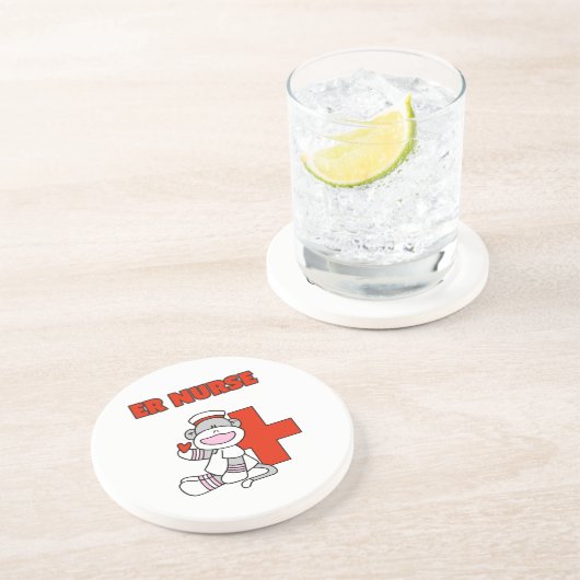 Socken-Affe ER-Krankenschwester-T-Shirts und Gesch Sandstein Untersetzer (Seite)