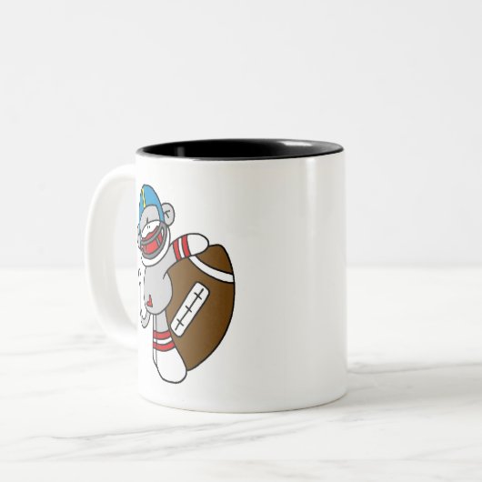 Socken-Affe-Fußball Zweifarbige Tasse (Vorderseite Links)