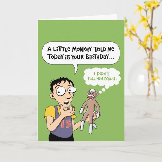 Socken-Affe-Geburtstag Karte (Gelbe Blume)