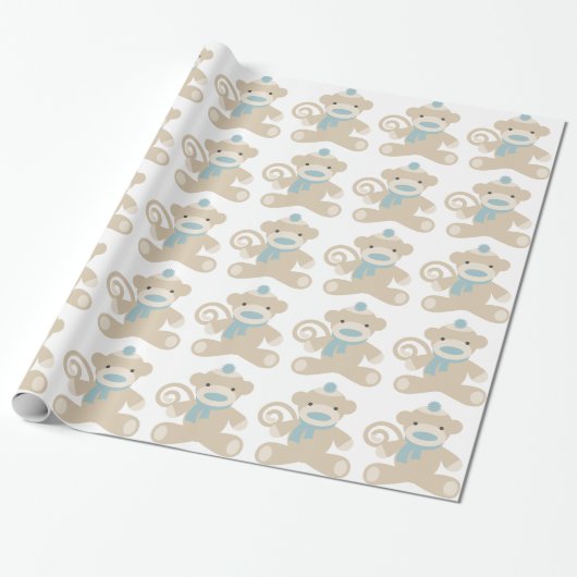 Socken-Affe im Blau Geschenkpapier (Ungerollt)