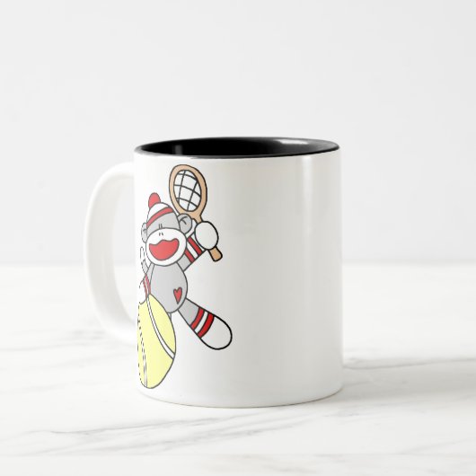 Socken-Affe-Tennis Zweifarbige Tasse (Vorderseite Links)