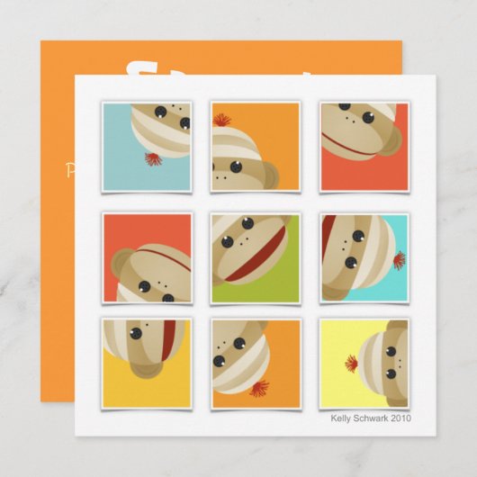 Socken-Affe trifft Block-quadratische Einladung (Vorne/Hinten)