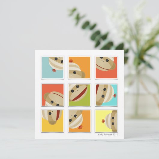 Socken-Affe trifft Block-quadratische Einladung (Stehend Vorderseite)