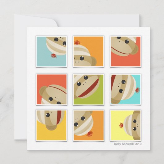 Socken-Affe trifft Block-quadratische Einladung (Vorderseite)