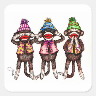 Socken-Affe-Trio - sehen Sie, hören Sie, sprechen Quadratischer Aufkleber