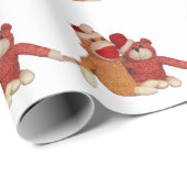 Socken-Affe und Bär in den Weihnachtsmannmützen Geschenkpapier (Rolleneckpunkt)
