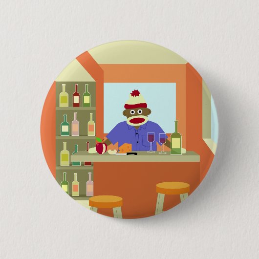 Socken-Affe-Wein-Schmecker Button (Vorderseite)