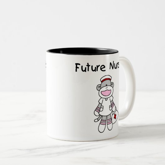 SOCKEN-AFFE-ZUKÜNFTIGE KRANKENSCHWESTER ZWEIFARBIGE TASSE (VorderseiteRechts)