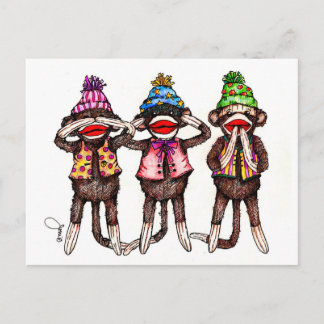 Socken-Affen-sehen, hören, sprechen, kein Übel Postkarte