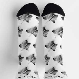 Socken Black Butterfly Design