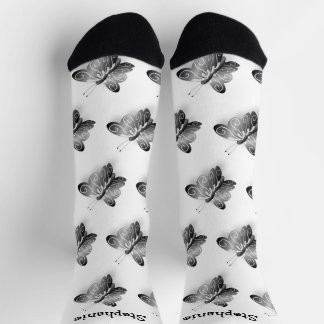 Socken Black Butterfly Design