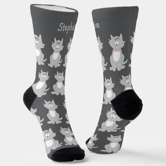 Socken Gray Cat Design (Gewinkelt)
