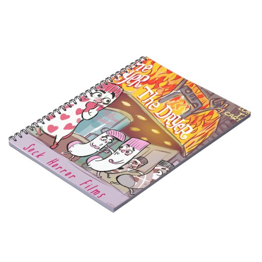 Socken Horror filmt den Trockner Funny Notizblock (Linke Seite)