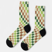 Socken mit saurem grün-schwarzen Schachbrettmuster (Linkes Detail)