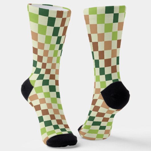 Socken mit saurem grün-schwarzen Schachbrettmuster (Gewinkelt)