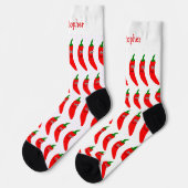 Socken rotes Chili-Pfeffer-Design (Linkes Detail)