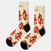 Socken rotes Drachen-Design (Linkes Detail)