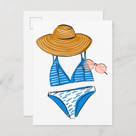 Socken Sie die Sonne hoch - Blue Swimsuit Postkarte (Vorne/Hinten)