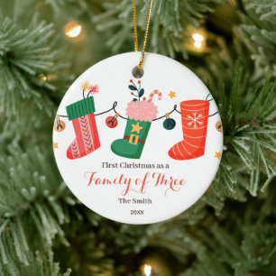 Socken Weihnachten als Familie von drei Keramik Ornament