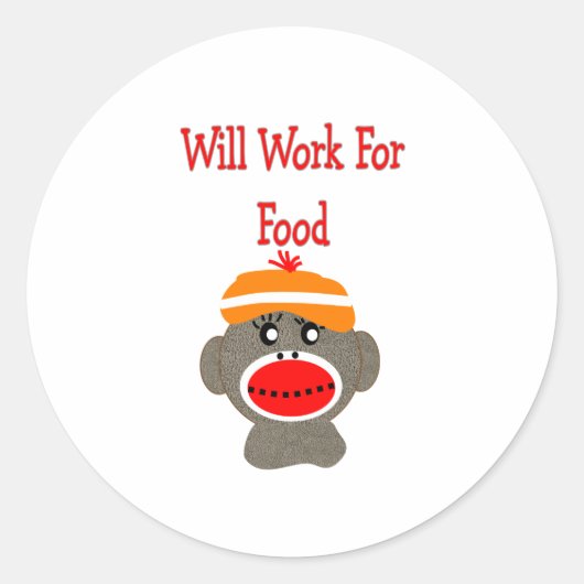 SockenAffe ARBEITET FÜR LEBENSMITTELgeschenke Runder Aufkleber (Vorderseite)