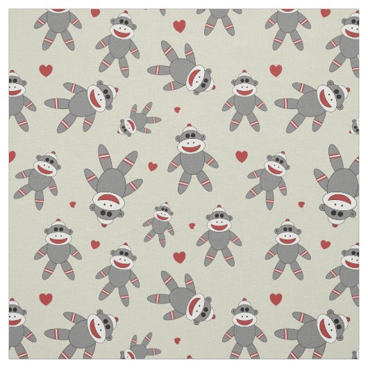 Sockenaffe mit Herz auf Tan Stoff (Muster)