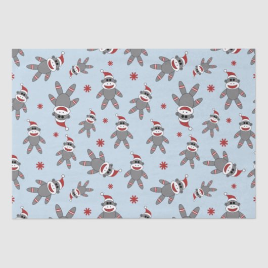 Sockenaffe mit Weihnachtsmannmütze auf Blue Christ Seidenpapier (Vorderseite)