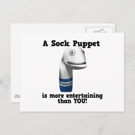 Sockenpuppe unterhaltsamer postkarte (Vorne/Hinten)