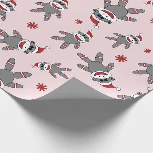 Socketaffe mit Weihnachtsmannmütze Rosa Weihnachts Geschenkpapier (Ecke)