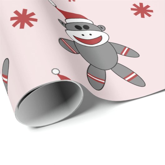 Socketaffe mit Weihnachtsmannmütze Rosa Weihnachts Geschenkpapier (Rolleneckpunkt)