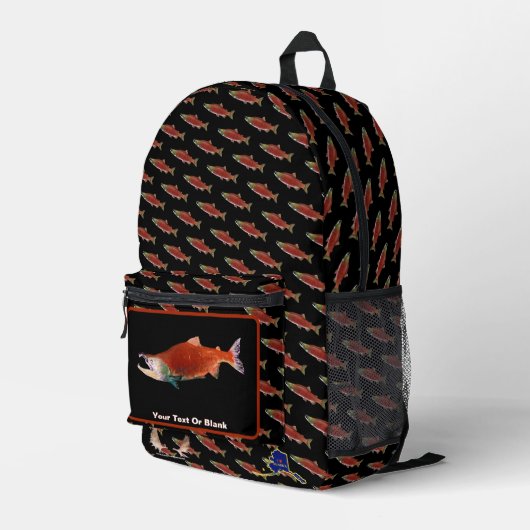 Sockeye Lachs in Rot Bedruckter Rucksack (Rückseitige Ecke Rechts)