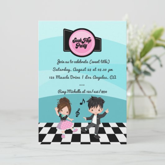 SockHop-Party Einladung (Stehend Vorderseite)