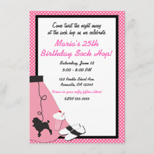 SockHop Pink Poodle Skirt Party der 50er Jahre Einladung