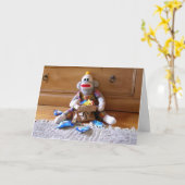 SockMonkey Birthday Karte (Gelbe Blume)