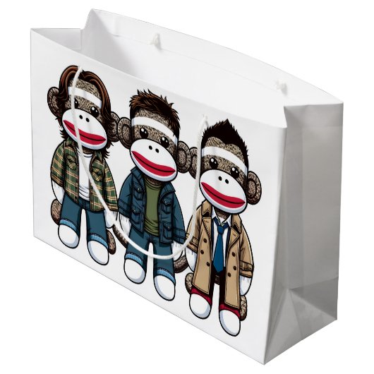 SockMonkey Hunter Brothers und ihr Engel Friend Große Geschenktüte (Rückseite Schrägansicht)