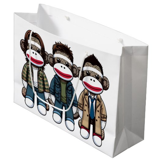 SockMonkey Hunter Brothers und ihr Engel Friend Große Geschenktüte (Vorderseite Schrägansicht)