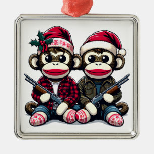 SockMonkey Hunter Brothers und ihr Engel Friend Ornament Aus Metall