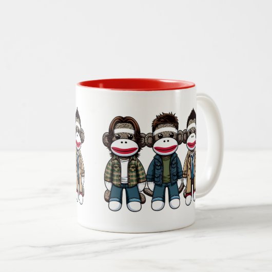 SockMonkey Hunter Brothers und ihr Engel Friend Zweifarbige Tasse (VorderseiteRechts)