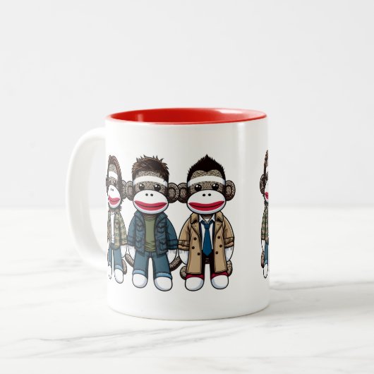 SockMonkey Hunter Brothers und ihr Engel Friend Zweifarbige Tasse (Vorderseite Links)