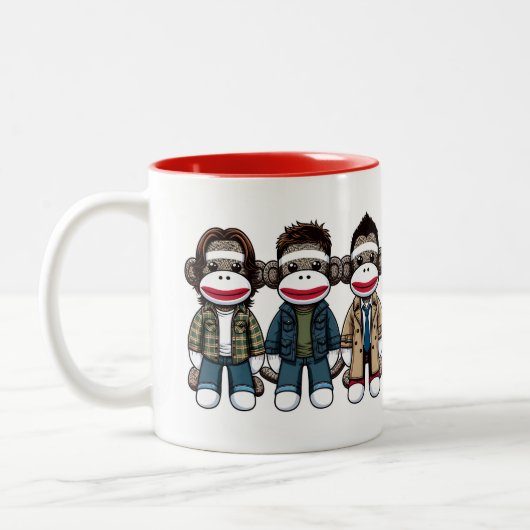 SockMonkey Hunter Brothers und ihr Engel Friend Zweifarbige Tasse (Links)