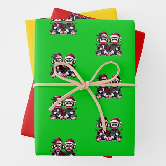 SockMonkey Hunter Brüder zu Weihnachten Geschenkpapier Set (Beispiel)