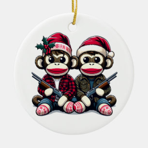 SockMonkey Hunter Brüder zu Weihnachten Keramik Ornament