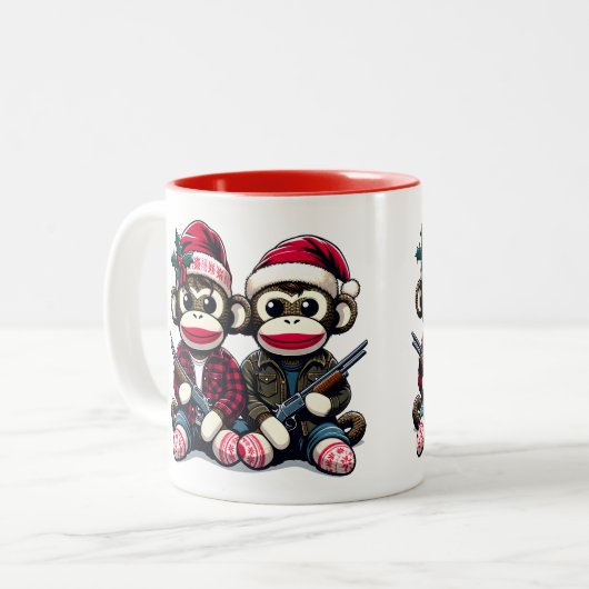 SockMonkey Hunter Brüder zu Weihnachten Zweifarbige Tasse (Vorderseite Links)