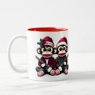 SockMonkey Hunter Brüder zu Weihnachten Zweifarbige Tasse